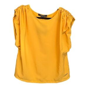 NWT Andrew Marc New York Mango Mojito Ruched Sleeves Top 💛